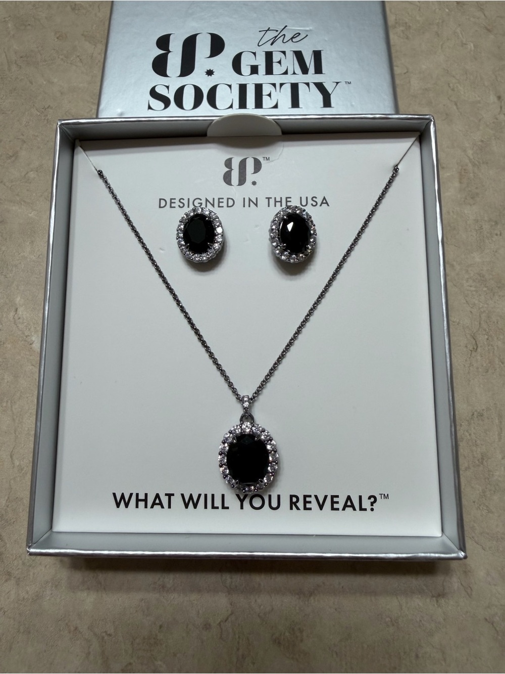 Bomb Party 2424 Gem Society Necklace and Earring Set Black Onyx